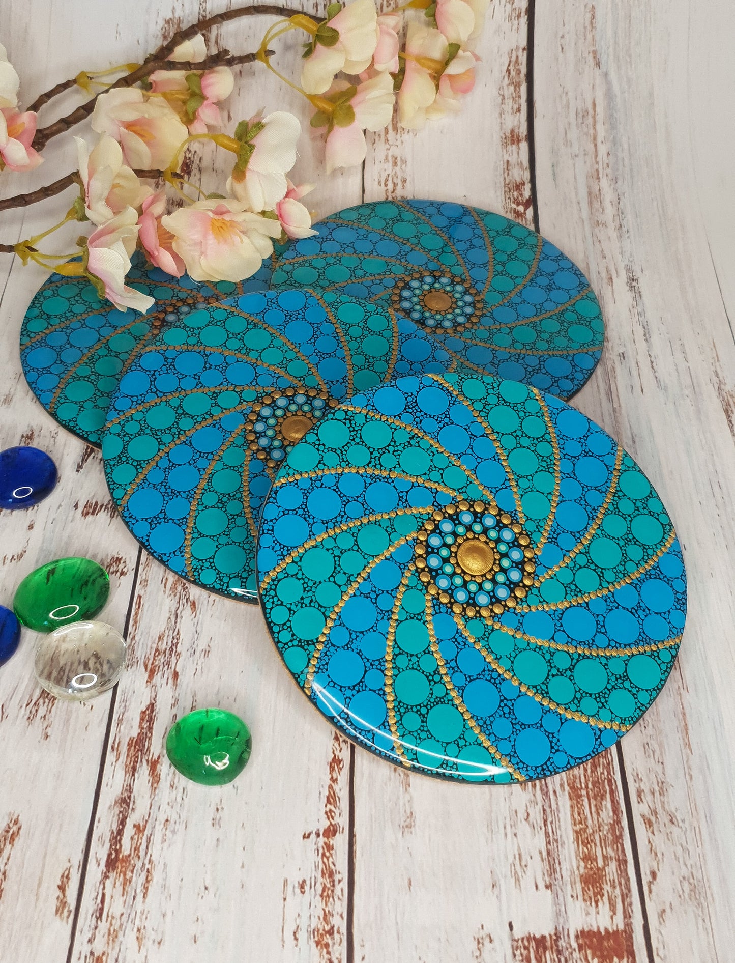 Set of four matching coasters - Bubble design