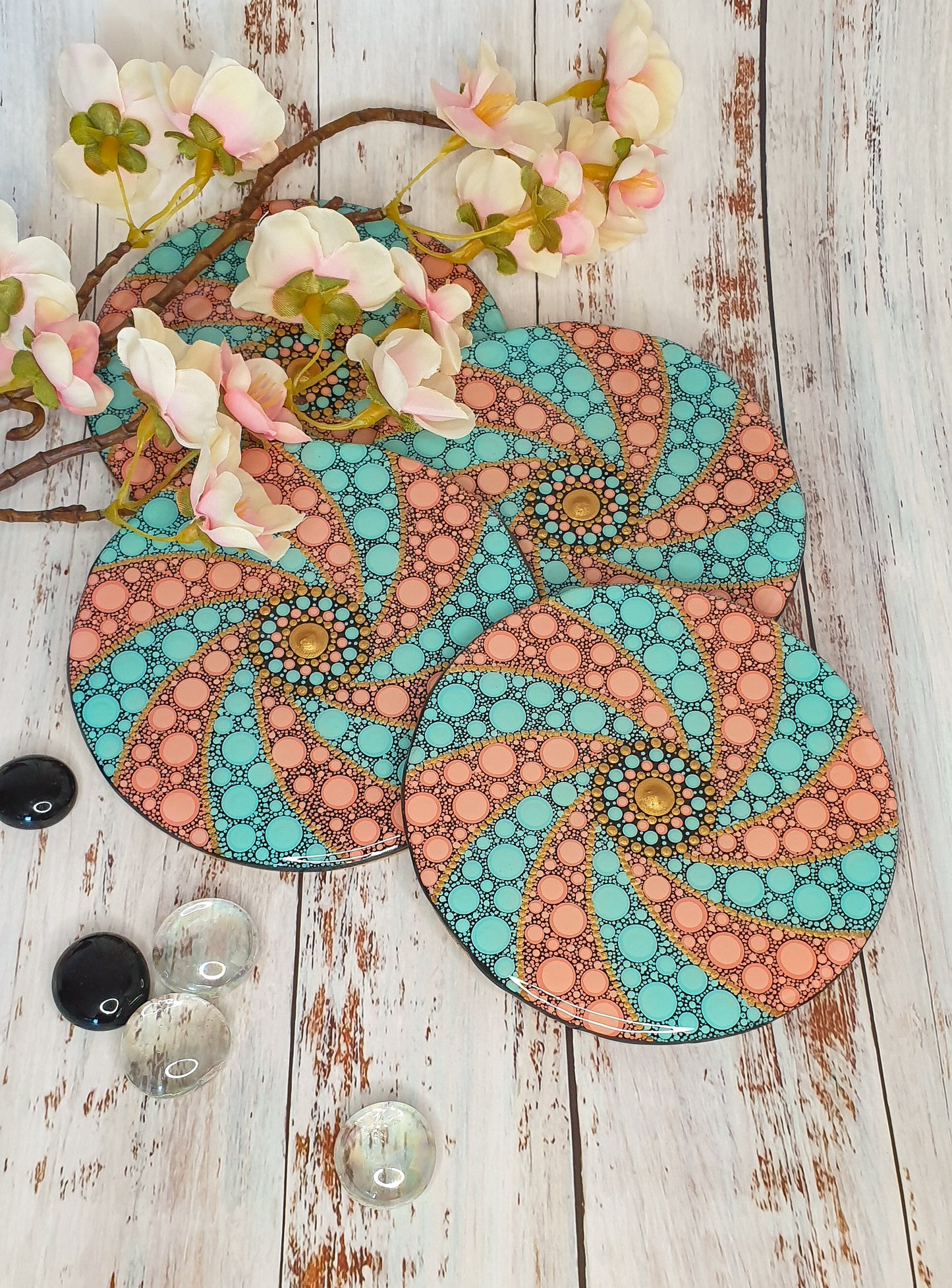 Set of four matching coasters - Bubble design