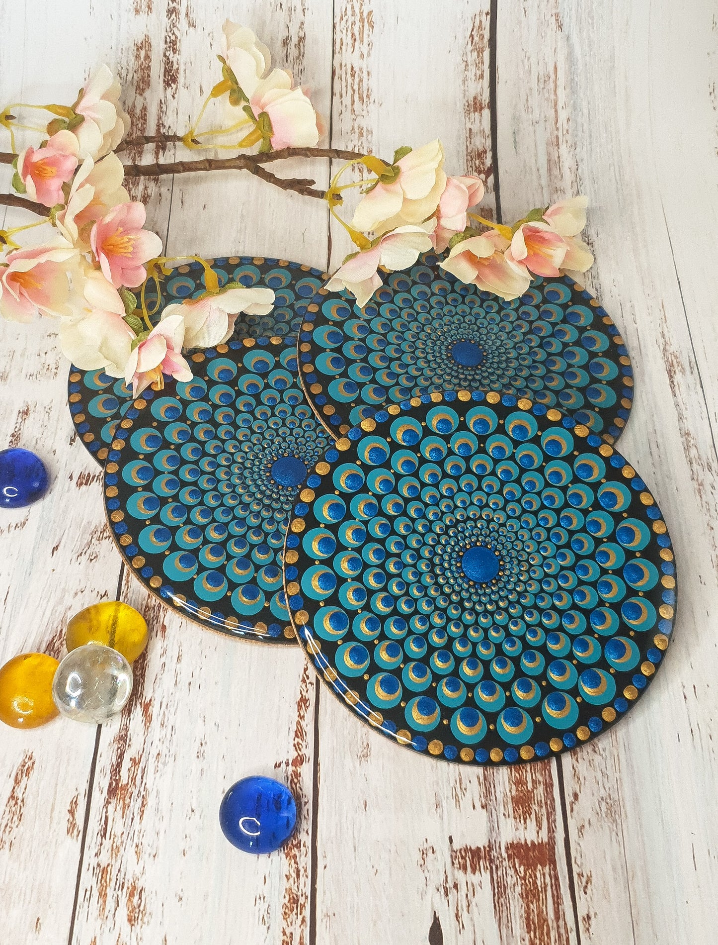 Set of four matching coasters - Peacock design