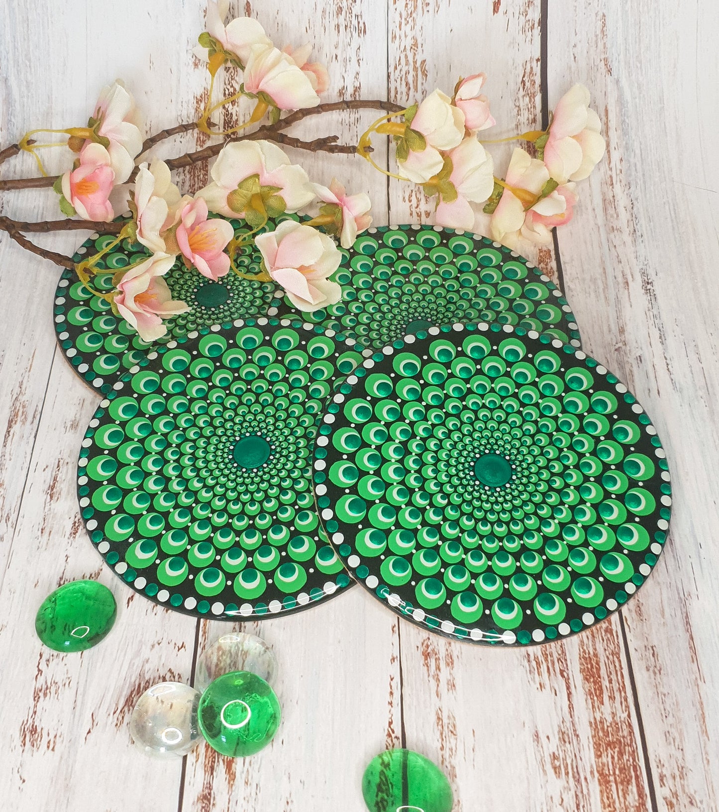 Set of four matching coasters - Peacock design