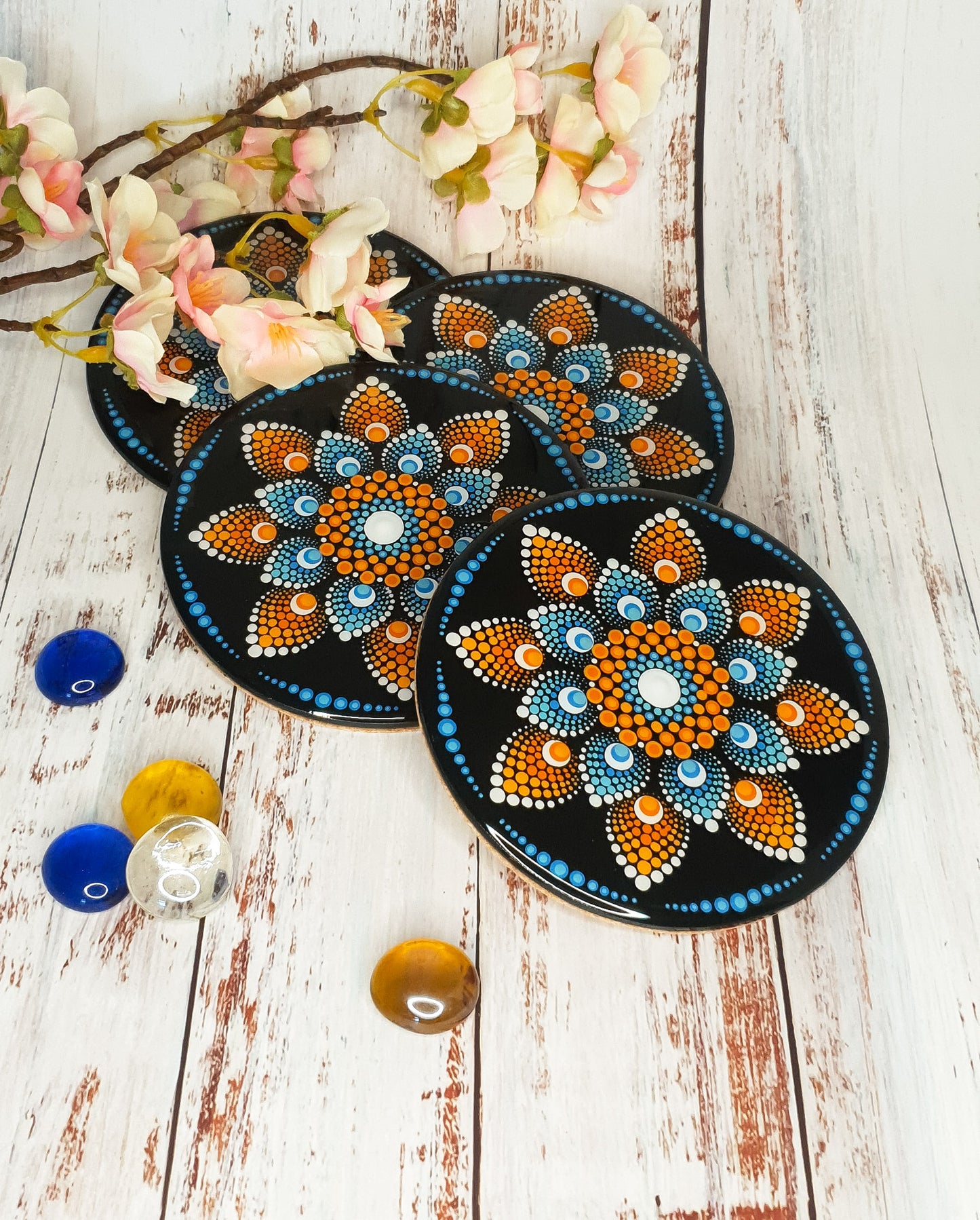 Set of four matching coasters - Petal design