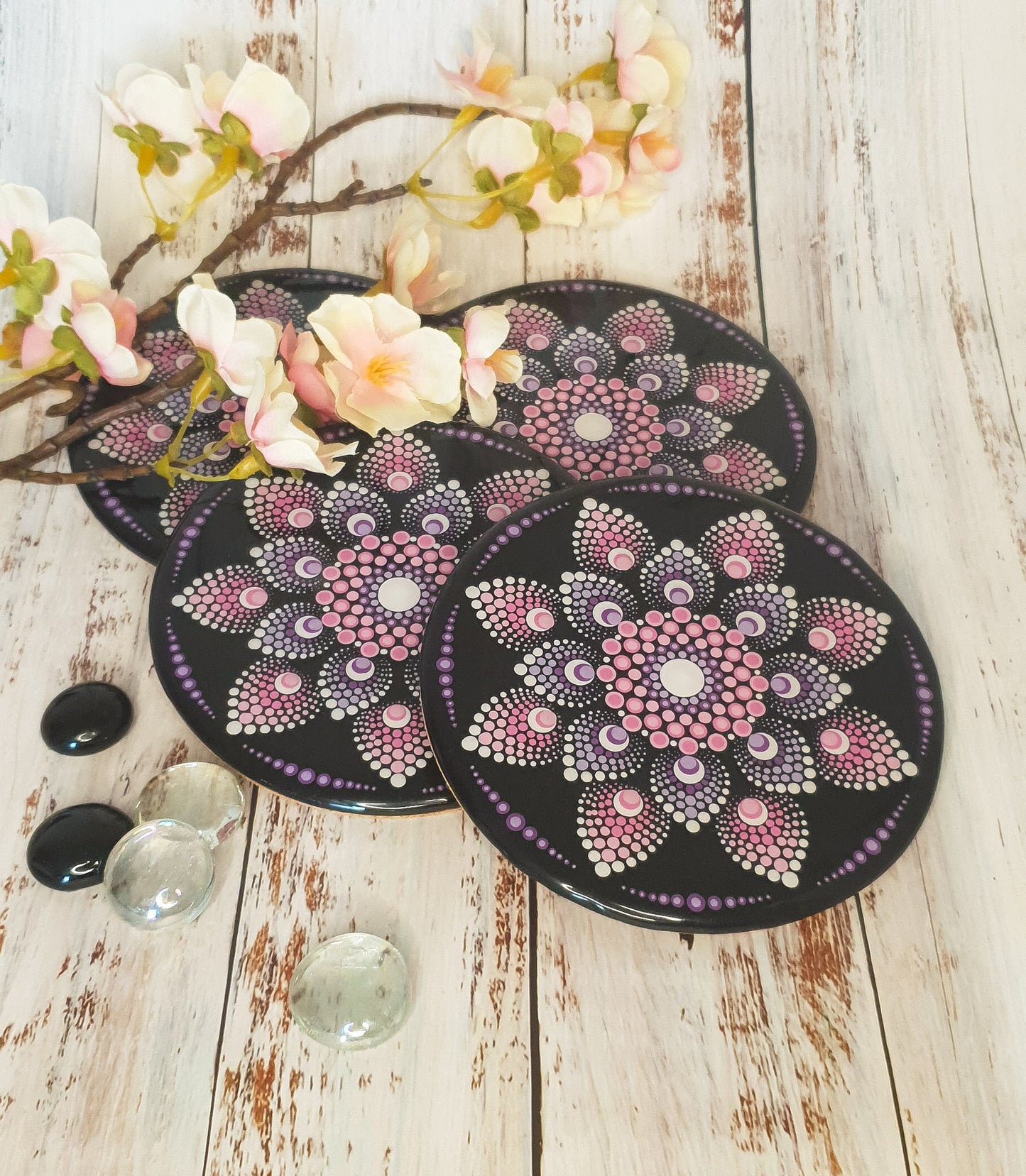 Set of four matching coasters - Petal design